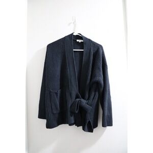 Madewell Black Ribbed Knit Tie‎ Waist Cardigan Sweater XS